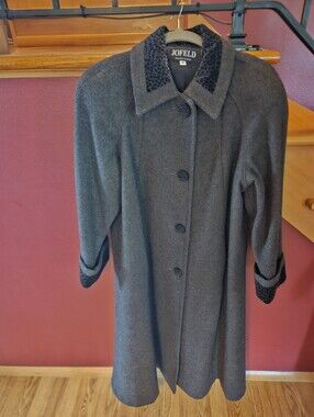 JOFELD Fully Lined VINTAGE Leopard Collar/sleeves DRESS COAT NWOT SIZE 8